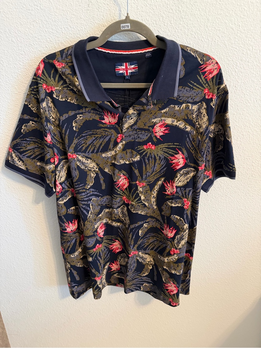 Men's Navy Floral Polo with Pink Accents